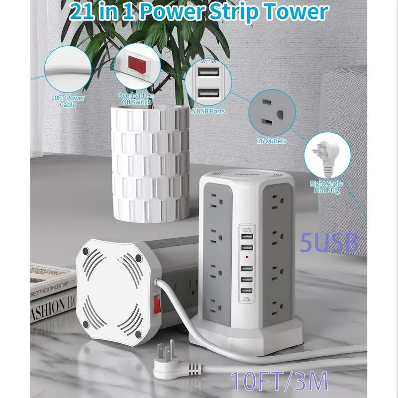 Flat Plug Power Board with USB/USB-C & Surge Protection – Multi-Port Extension for Home & Office ⚡🔌