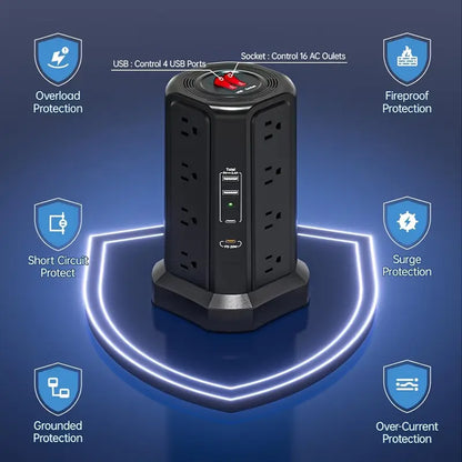 Flat Plug Power Board with USB/USB-C & Surge Protection – Multi-Port Extension for Home & Office ⚡🔌