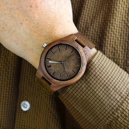 Men'S Wooden Watch With Walnut Case, Simple Retro Style, Quartz Movement, Genuine Leather Strap, Stylish Men'S Watch, Creative Wooden Watch, Perfect For Boyfriend'S Birthday Or Valentine'S Day Gift, High-Looking Watch