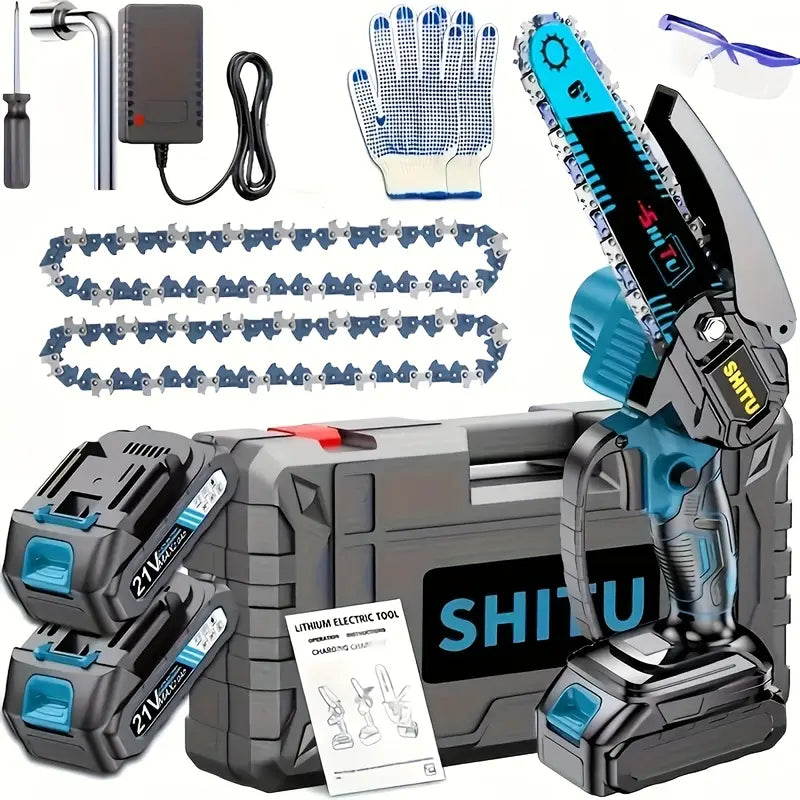 Mini Cordless Chainsaw 🌳🔋 | Lightweight & Portable Handheld Electric Tree Cutter with Safety Lock, Splash Guard & Rechargeable Battery – Perfect for Garden, Yard & Household Pruning