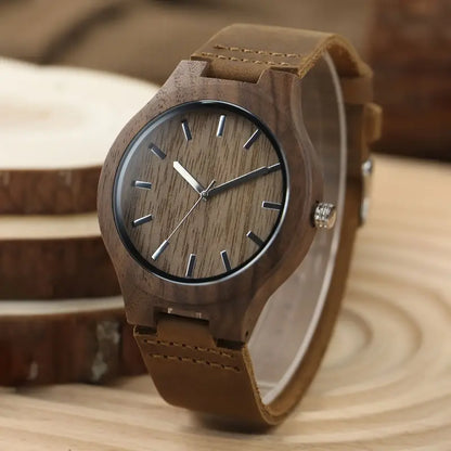 Men'S Wooden Watch With Walnut Case, Simple Retro Style, Quartz Movement, Genuine Leather Strap, Stylish Men'S Watch, Creative Wooden Watch, Perfect For Boyfriend'S Birthday Or Valentine'S Day Gift, High-Looking Watch
