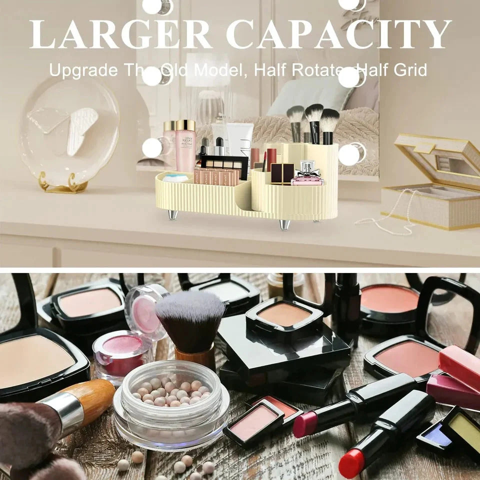 Makeup Organizer with 360° Rotation/Beauty Station Storage Box with Beige Vanity