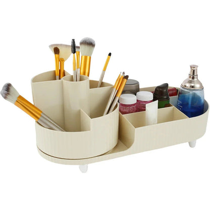 Makeup Organizer with 360° Rotation/Beauty Station Storage Box with Beige Vanity