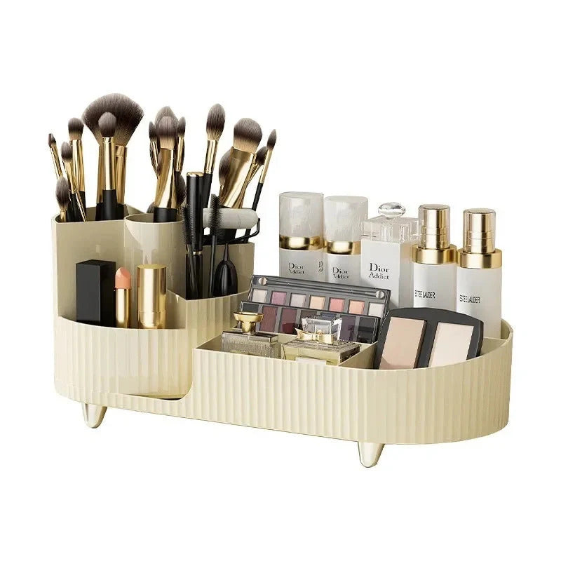 Makeup Organizer with 360° Rotation/Beauty Station Storage Box with Beige Vanity