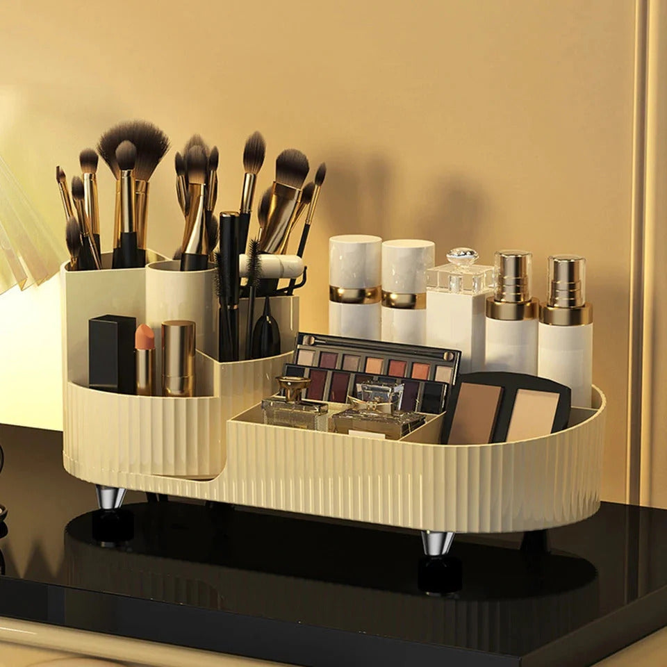 Makeup Organizer with 360° Rotation/Beauty Station Storage Box with Beige Vanity