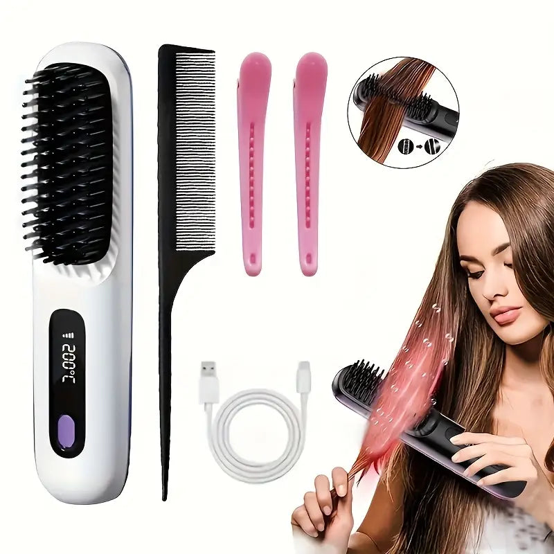 💇‍♀️🔥 Portable Wireless Hair Straightener Comb
