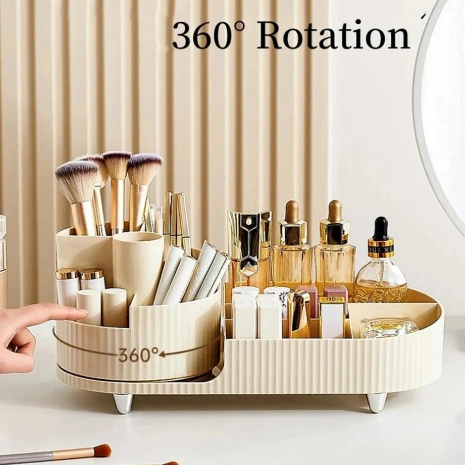 Makeup Organizer with 360° Rotation/Beauty Station Storage Box with Beige Vanity