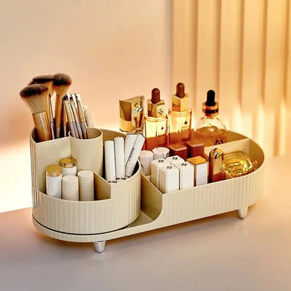 Makeup Organizer with 360° Rotation/Beauty Station Storage Box with Beige Vanity
