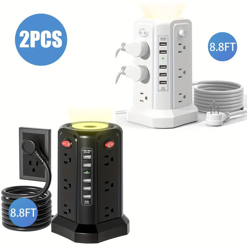 Flat Plug Power Board with USB/USB-C & Surge Protection – Multi-Port Extension for Home & Office ⚡🔌