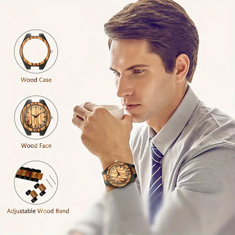 Women & Men's Classic Fashion Wooden Watch, Rustic Analog Quartz Timepiece, Elegant Wood Wristwatch with Adjustable Band, Lightweight Accessory for Casual Attire