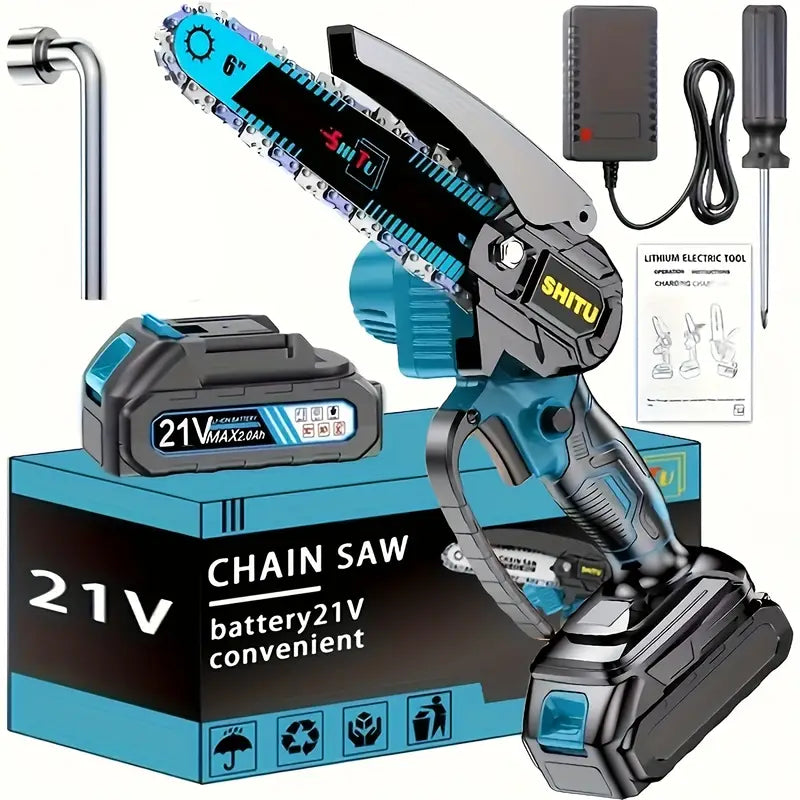 Mini Cordless Chainsaw 🌳🔋 | Lightweight & Portable Handheld Electric Tree Cutter with Safety Lock, Splash Guard & Rechargeable Battery – Perfect for Garden, Yard & Household Pruning