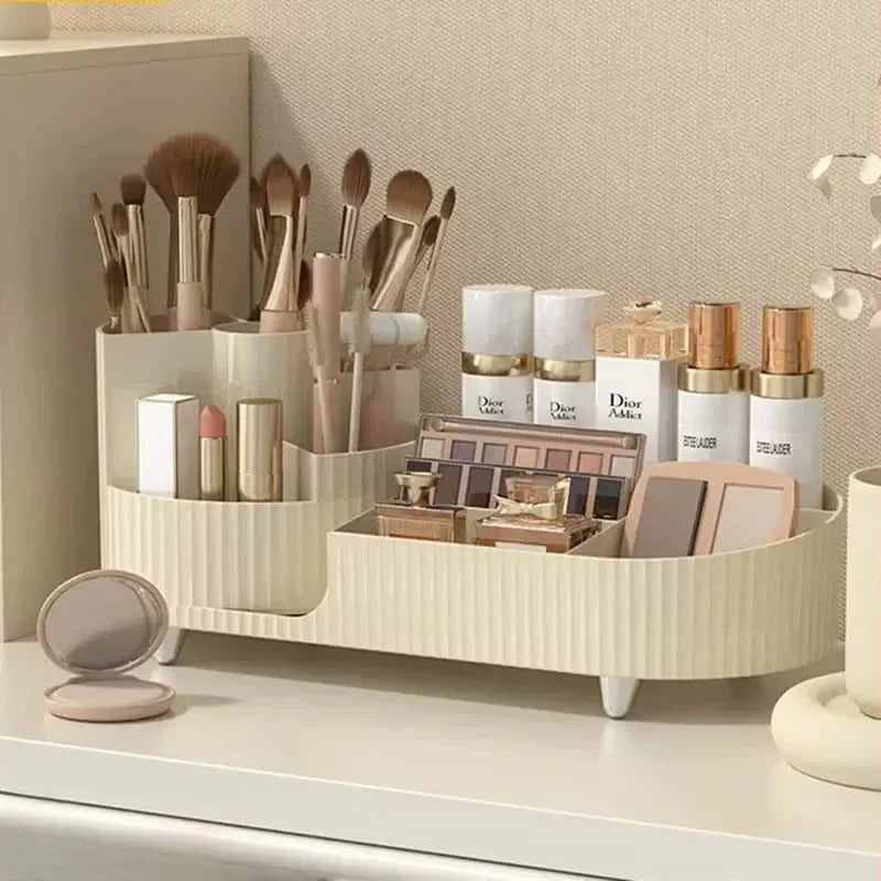 Makeup Organizer with 360° Rotation/Beauty Station Storage Box with Beige Vanity