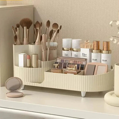 Makeup Organizer with 360° Rotation/Beauty Station Storage Box with Beige Vanity