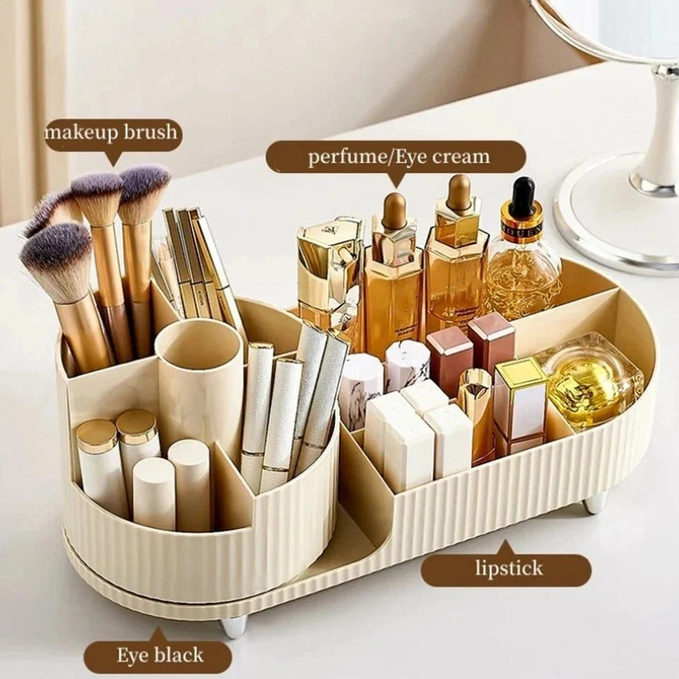 Makeup Organizer with 360° Rotation/Beauty Station Storage Box with Beige Vanity