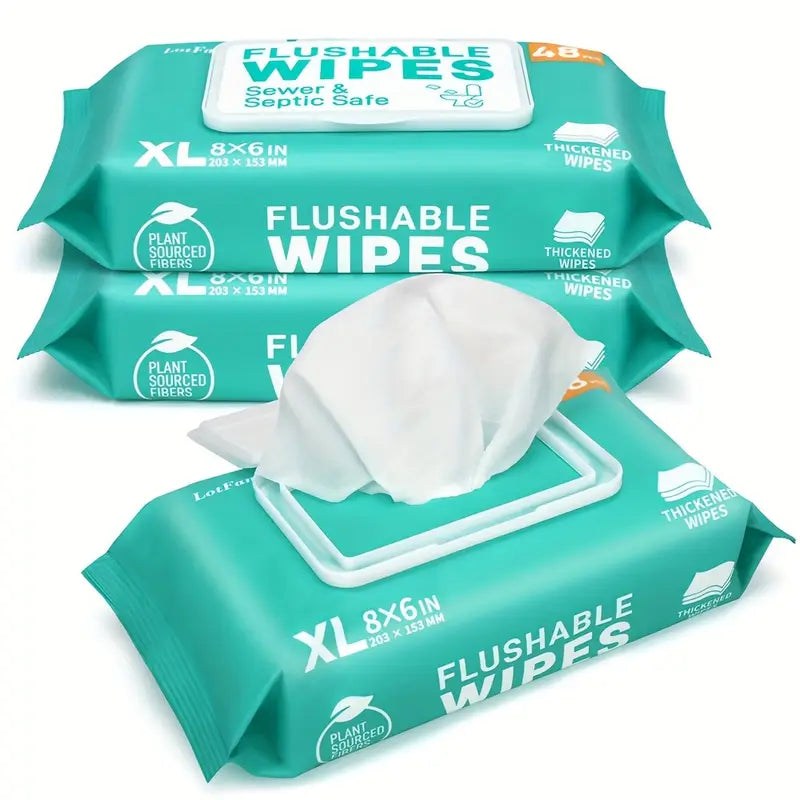 🚿 Extra Large Flushable Wet Wipes – 3 Packs x 48ct (144 Total)