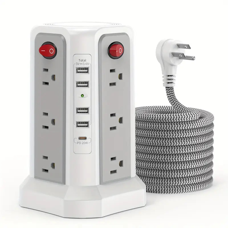 Flat Plug Power Board with USB/USB-C & Surge Protection – Multi-Port Extension for Home & Office ⚡🔌