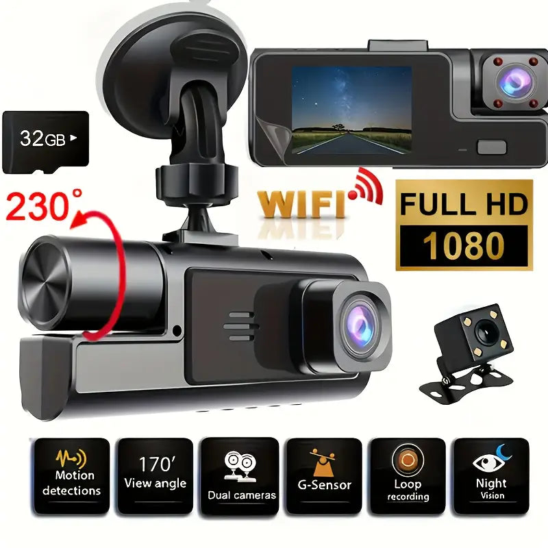 🚘🎥 1080P Triple Camera Dash Cam