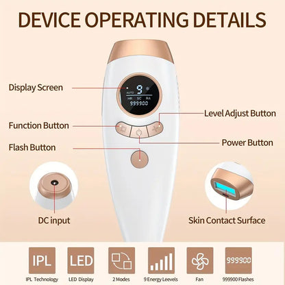 ✨ IPL Hair Removal Device for Women & Men – 999,900 Flashes | Permanent Hair Remover for Face, Arm, Leg, Bikini, and Full Body | Professional Laser Hair Removal at Home