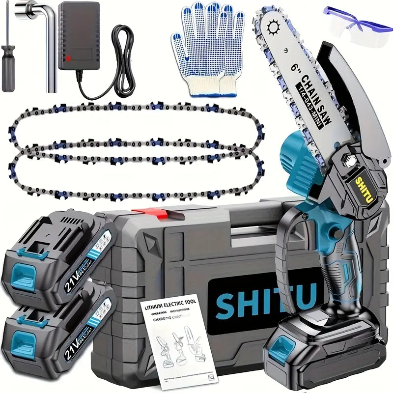 Mini Cordless Chainsaw 🌳🔋 | Lightweight & Portable Handheld Electric Tree Cutter with Safety Lock, Splash Guard & Rechargeable Battery – Perfect for Garden, Yard & Household Pruning