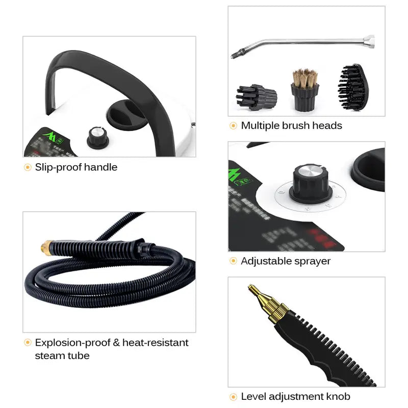 2500W Portable Handheld Steam Cleaner High Temperature Pressurized Steam Cleaning Machine with Brush Heads and Gloves for Kitchen Furniture Bathroom Car