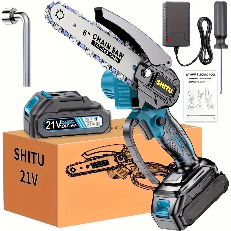 Mini Cordless Chainsaw 🌳🔋 | Lightweight & Portable Handheld Electric Tree Cutter with Safety Lock, Splash Guard & Rechargeable Battery – Perfect for Garden, Yard & Household Pruning