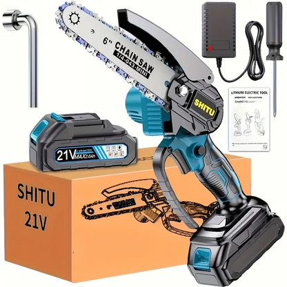 Mini Cordless Chainsaw 🌳🔋 | Lightweight & Portable Handheld Electric Tree Cutter with Safety Lock, Splash Guard & Rechargeable Battery – Perfect for Garden, Yard & Household Pruning