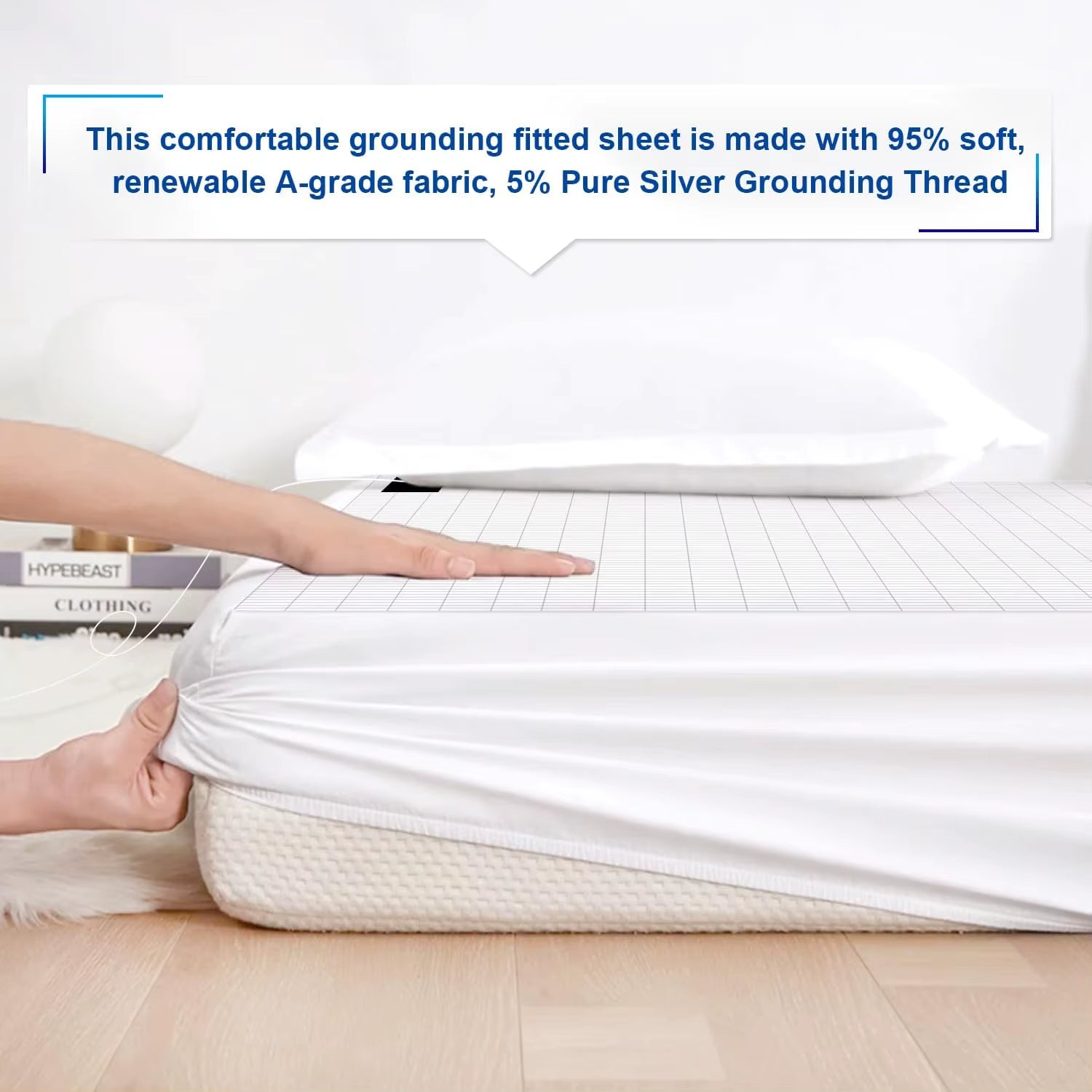 Earthing Fitted Sheet Organic Cotton with Conductive Silver Fiber Grounding Bed Sheet Fitted Sheet for Nature Wellness