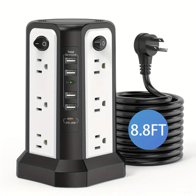 Flat Plug Power Board with USB/USB-C & Surge Protection – Multi-Port Extension for Home & Office ⚡🔌