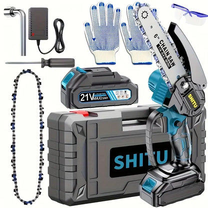 Mini Cordless Chainsaw 🌳🔋 | Lightweight & Portable Handheld Electric Tree Cutter with Safety Lock, Splash Guard & Rechargeable Battery – Perfect for Garden, Yard & Household Pruning