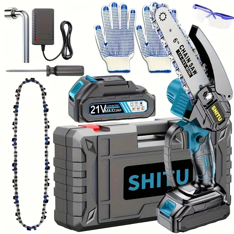Mini Cordless Chainsaw 🌳🔋 | Lightweight & Portable Handheld Electric Tree Cutter with Safety Lock, Splash Guard & Rechargeable Battery – Perfect for Garden, Yard & Household Pruning
