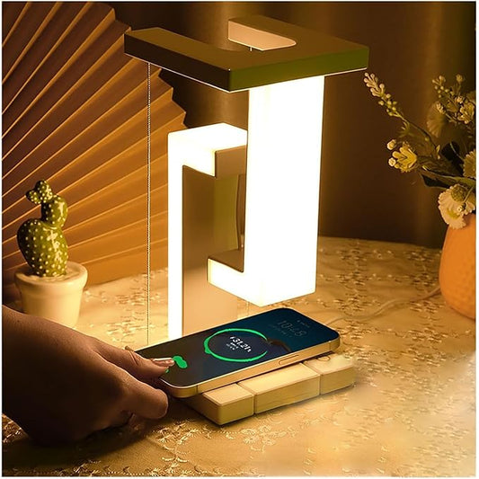 Floating Lamp with 10W Detachable Wireless Charger – Modern Magnetic Levitation Desk Lamp for Bedroom & Office – LED Decorative Night Light with Touch Control, Adjustable Brightness & Stylish Design Wattage: 0-5W