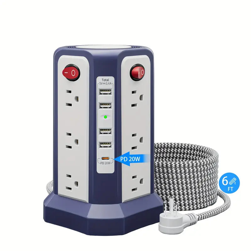 Flat Plug Power Board with USB/USB-C & Surge Protection – Multi-Port Extension for Home & Office ⚡🔌