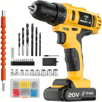 20V Cordless Drill Set, Impact Power Drill With 3/8 Inch Keyless Chuck, 18+3 Clutch Electric Drill With Work Light, Max Torque 45Nm, 2-Variable Speed & 2.0AH Batteries And Fast Charger