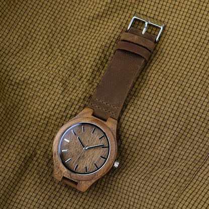 Men'S Wooden Watch With Walnut Case, Simple Retro Style, Quartz Movement, Genuine Leather Strap, Stylish Men'S Watch, Creative Wooden Watch, Perfect For Boyfriend'S Birthday Or Valentine'S Day Gift, High-Looking Watch