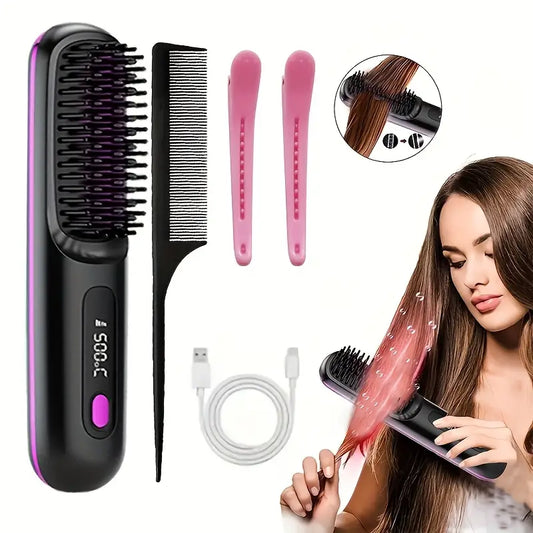 💇‍♀️🔥 Portable Wireless Hair Straightener Comb
