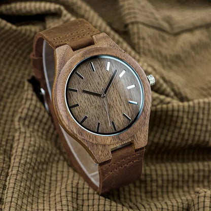 Men'S Wooden Watch With Walnut Case, Simple Retro Style, Quartz Movement, Genuine Leather Strap, Stylish Men'S Watch, Creative Wooden Watch, Perfect For Boyfriend'S Birthday Or Valentine'S Day Gift, High-Looking Watch