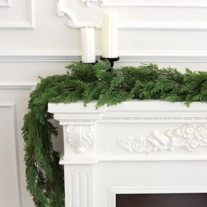2 x 6Ft Real Touch Pine Cedar Cypress Christmas Garland for Home Decorations - Artificial Greenery Festive Accents