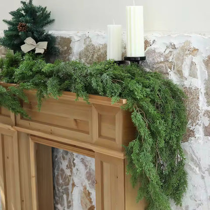 2 x 6Ft Real Touch Pine Cedar Cypress Christmas Garland for Home Decorations - Artificial Greenery Festive Accents