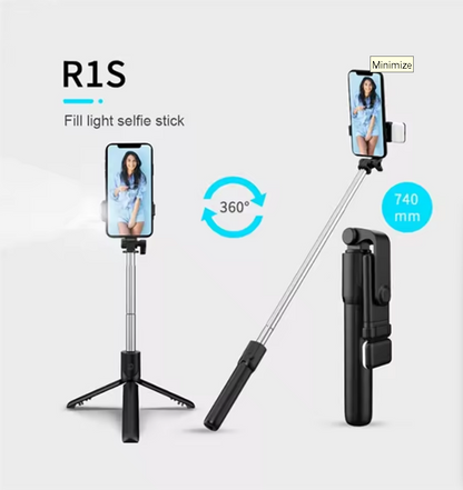 Portable Bluetooth Selfie Stick Tripod Holder with Remote Shutter Fill Light Extendable Wireless Remote Retractable Phone Stand