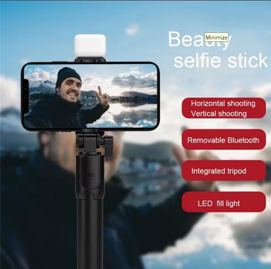 Portable Bluetooth Selfie Stick Tripod Holder with Remote Shutter Fill Light Extendable Wireless Remote Retractable Phone Stand
