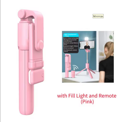 Portable Bluetooth Selfie Stick Tripod Holder with Remote Shutter Fill Light Extendable Wireless Remote Retractable Phone Stand