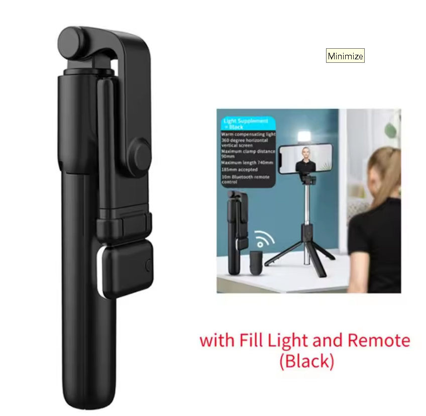 Portable Bluetooth Selfie Stick Tripod Holder with Remote Shutter Fill Light Extendable Wireless Remote Retractable Phone Stand