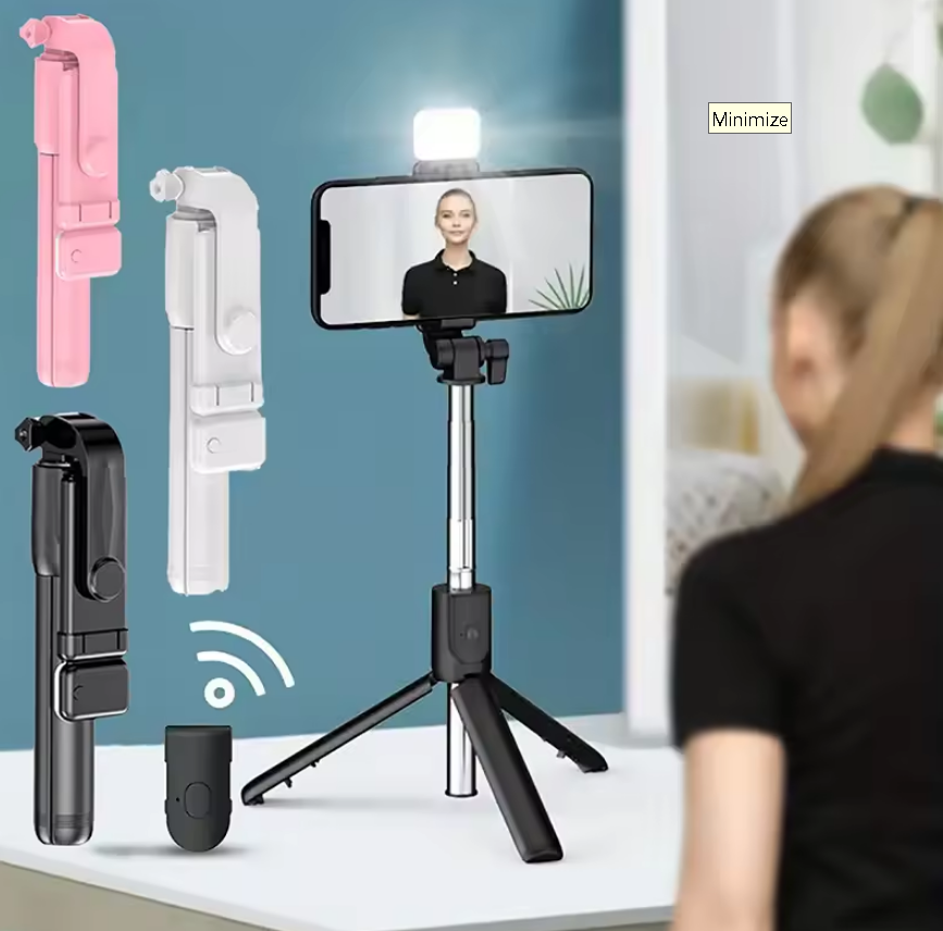 Portable Bluetooth Selfie Stick Tripod Holder with Remote Shutter Fill Light Extendable Wireless Remote Retractable Phone Stand