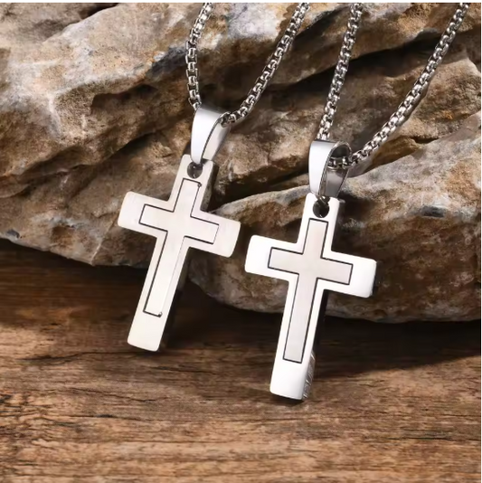 ✝️ Men’s Classic Cross Necklace – Stainless Steel Simple Cross Pendant with Square Chain (55cm/60cm/70cm) | Durable, Stylish & Meaningful Jewelry Gift for Him