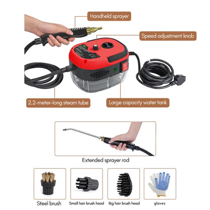 2500W Portable Handheld Steam Cleaner High Temperature Pressurized Steam Cleaning Machine with Brush Heads and Gloves for Kitchen Furniture Bathroom Car