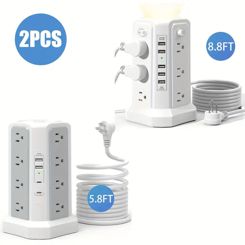 Flat Plug Power Board with USB/USB-C & Surge Protection – Multi-Port Extension for Home & Office ⚡🔌