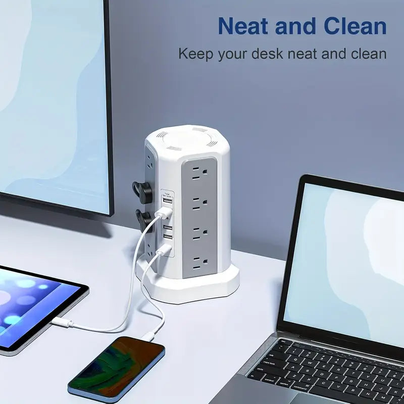 Flat Plug Power Board with USB/USB-C & Surge Protection – Multi-Port Extension for Home & Office ⚡🔌