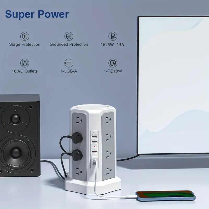 Flat Plug Power Board with USB/USB-C & Surge Protection – Multi-Port Extension for Home & Office ⚡🔌