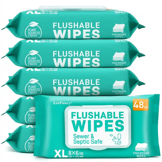 🚿 Extra Large Flushable Wet Wipes – 3 Packs x 48ct (144 Total)