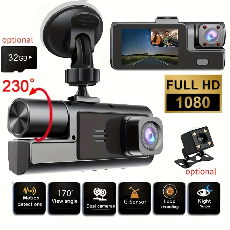 🚘🎥 1080P Triple Camera Dash Cam